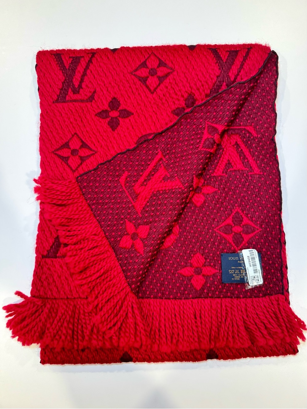 Louis Vuitton Logomania Reversible Rubis Red Wool And Silk Scarf